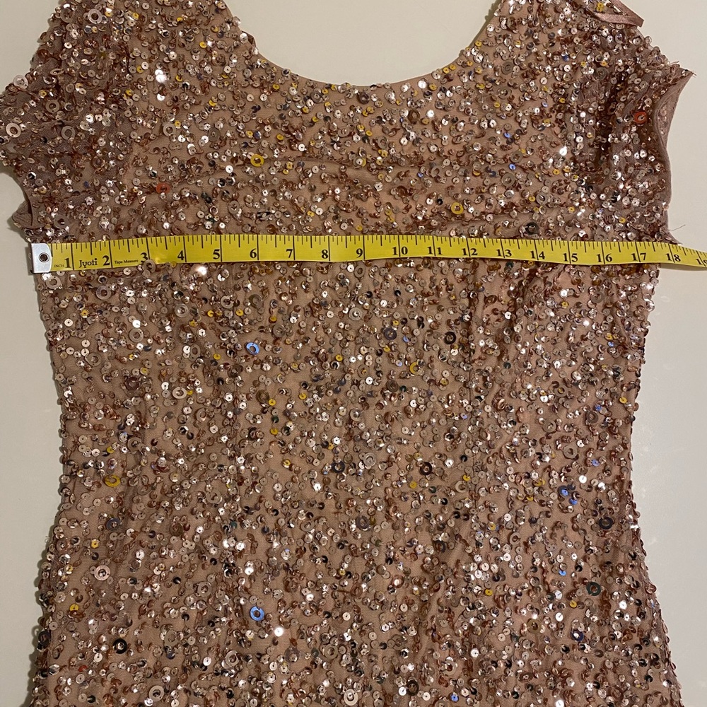 Adrianna Papell Rose Gold Sequin Sheath Dress 10 - Picture 6 of 8